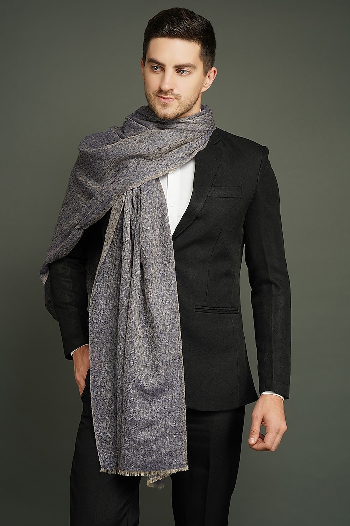 Grey Pashmina & Zari Stole by Dusala Men at Pernia's Pop Up Shop