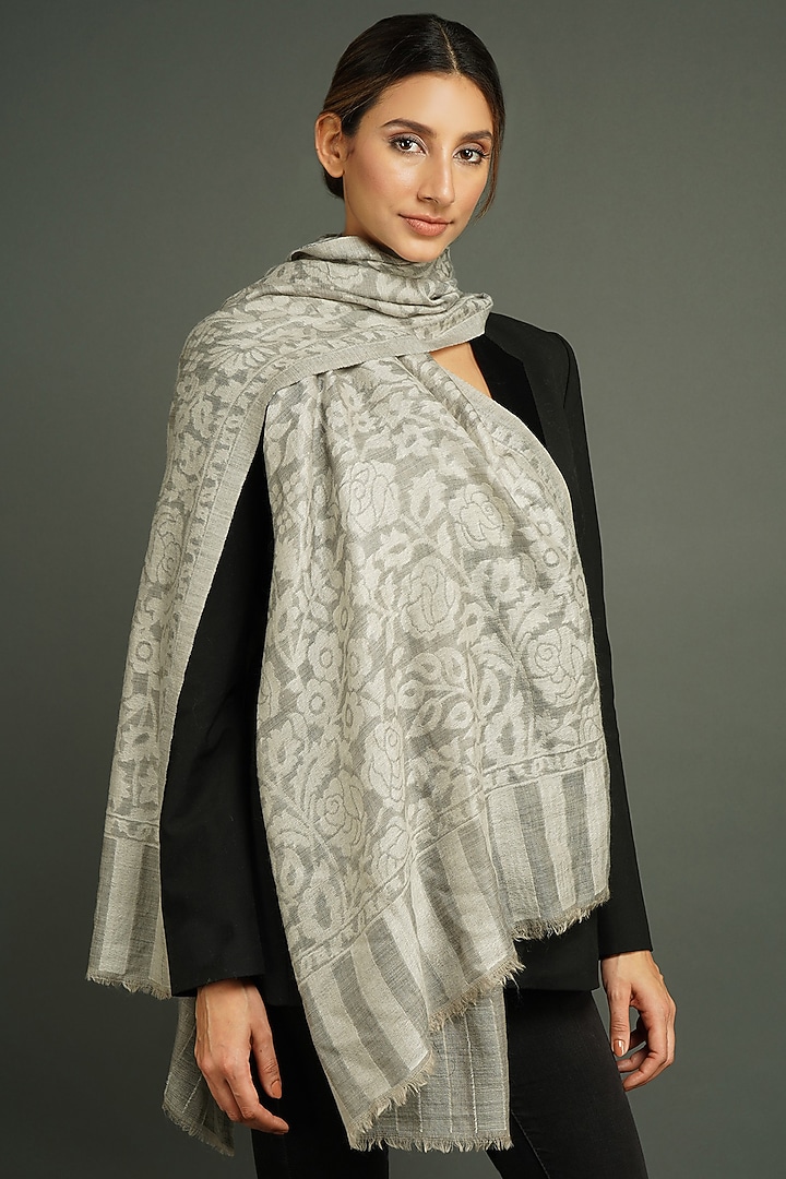 Grey Handmade Stole by DUSALA  ACCESSORIES at Pernia's Pop Up Shop