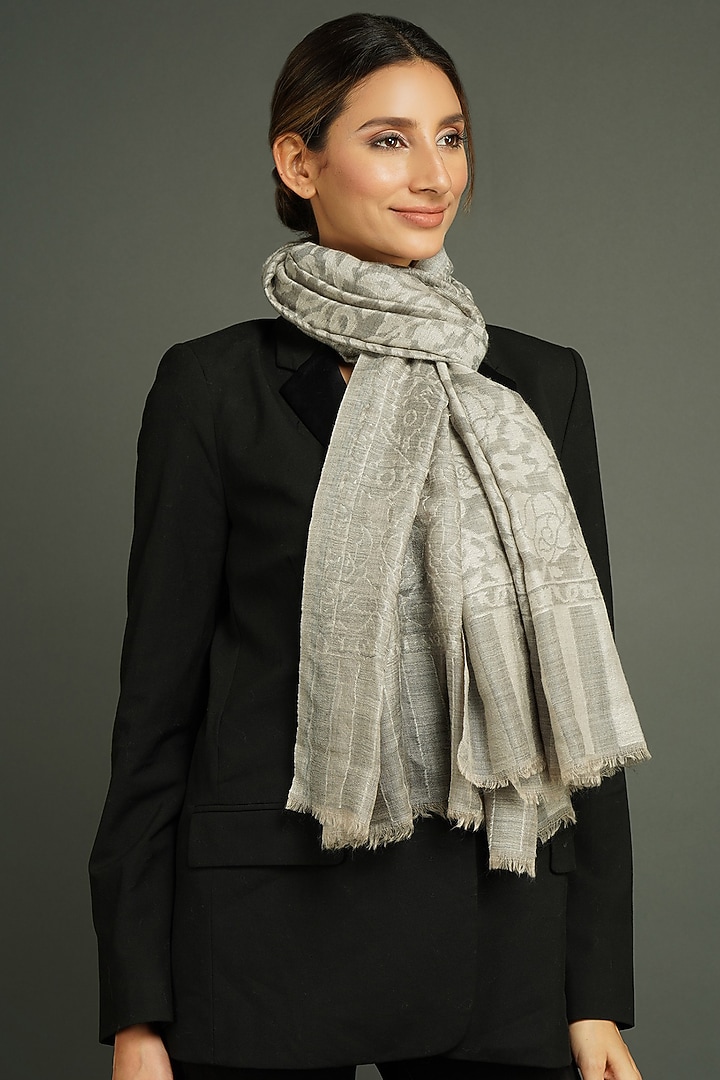 Grey Handmade Stole by DUSALA  ACCESSORIES at Pernia's Pop Up Shop