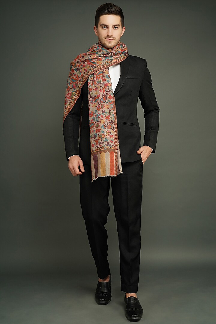 Multi Colored Cashmere Fine Wool Stole by Dusala Men