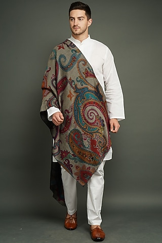 Multi Colored Reversible Paisley Stole by Dusala Men