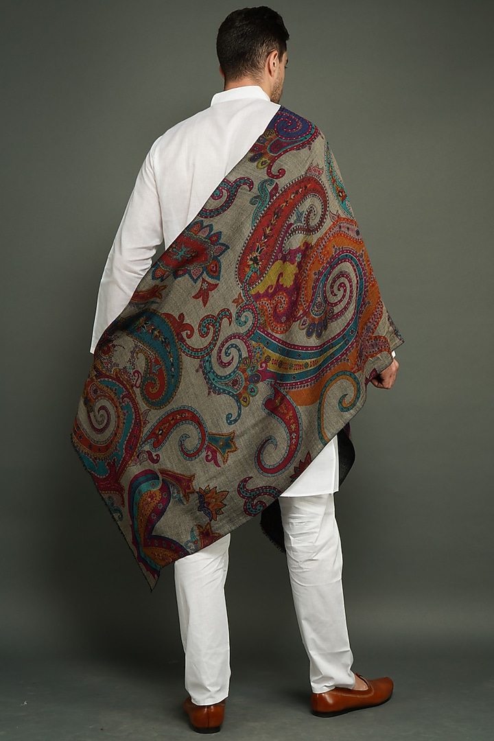Multi Colored Reversible Paisley Stole by Dusala Men at Pernia's Pop Up Shop