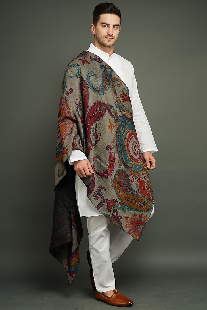 Multi Colored Reversible Paisley Stole by Dusala Men at Pernia's Pop Up Shop