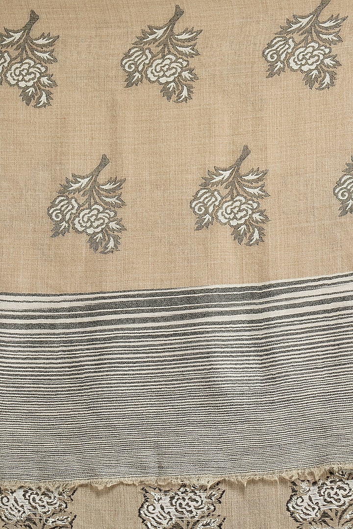 Beige Pashmina Floral Stole by DUSALA ACCESSORIES at Pernia's Pop Up Shop
