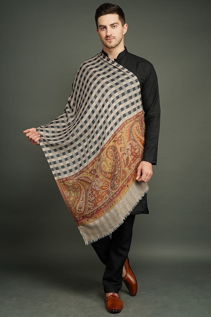 Multi Colored Checkered & Paisley Stole by Dusala Men