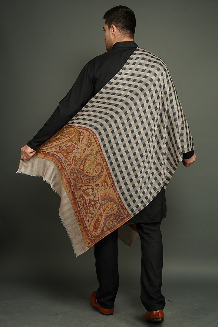 Multi Colored Checkered & Paisley Stole by Dusala Men at Pernia's Pop Up Shop