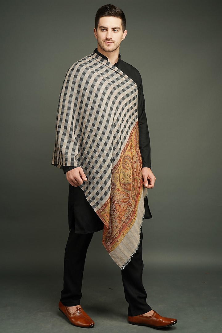Multi Colored Checkered & Paisley Stole by Dusala Men at Pernia's Pop Up Shop