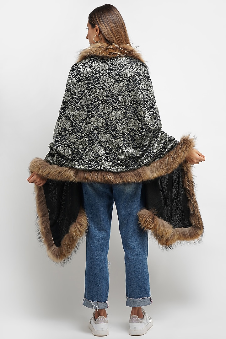 Black Pashmina & Fur Stole by DUSALA ACCESSORIES at Pernia's Pop Up Shop
