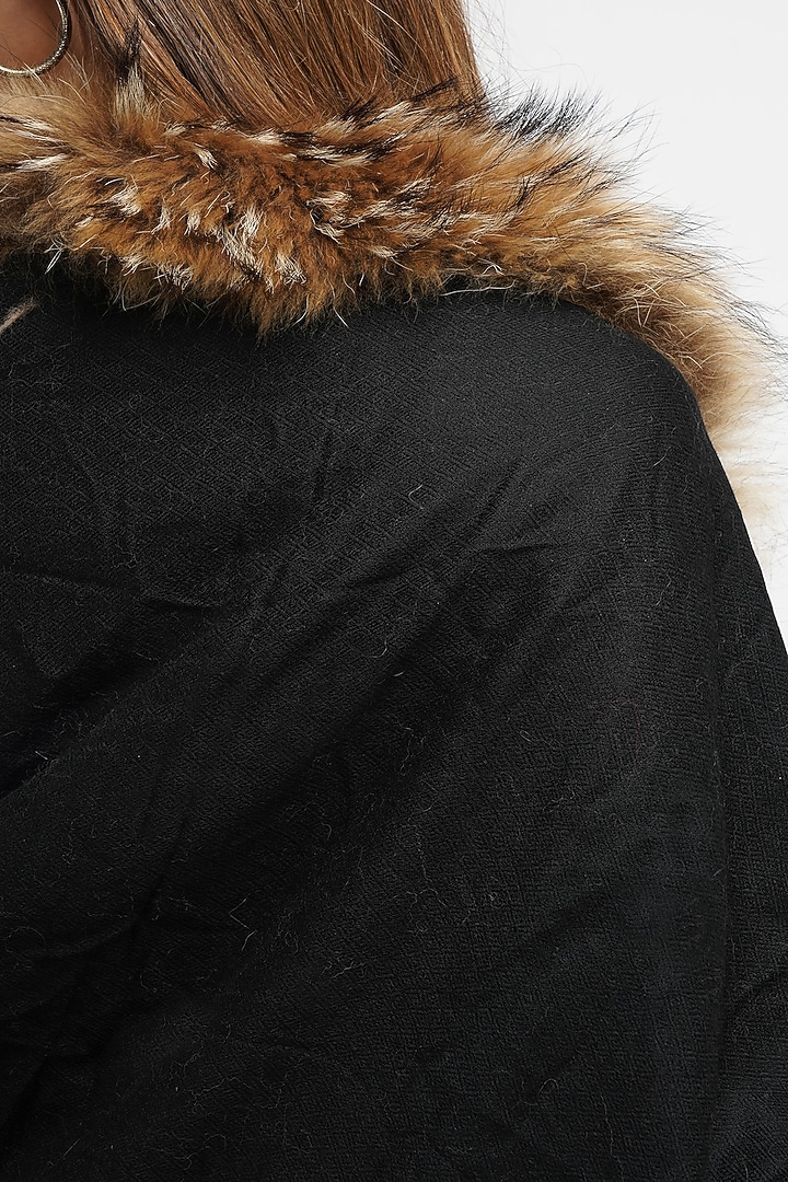 Black Pashmina Blend & Fur Stole by DUSALA ACCESSORIES at Pernia's Pop Up Shop