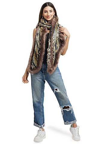 Brown Animal Printed Stole by DUSALA  ACCESSORIES