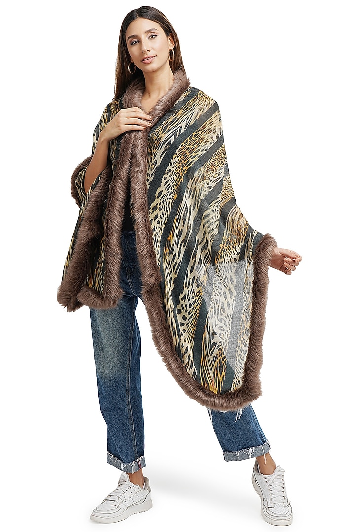 Brown Animal Printed Stole by DUSALA ACCESSORIES at Pernia's Pop Up Shop