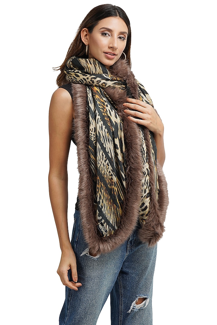 Brown Animal Printed Stole by DUSALA ACCESSORIES at Pernia's Pop Up Shop