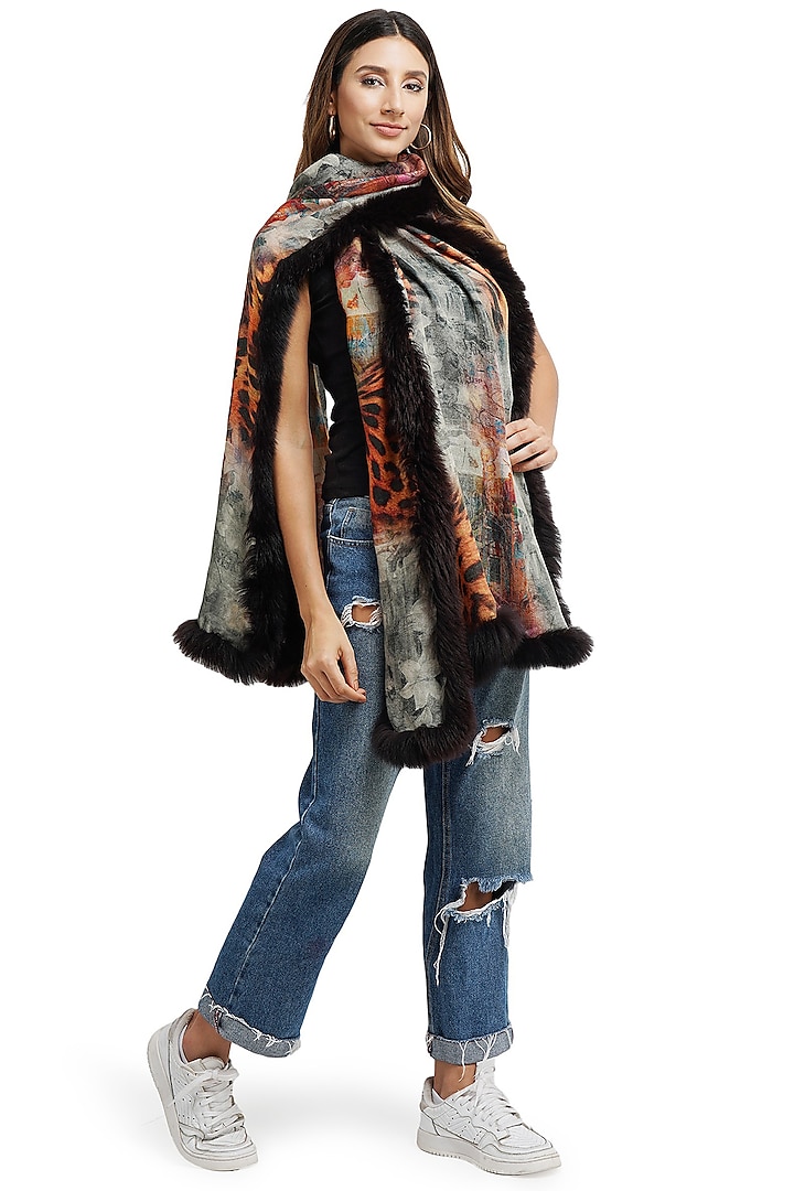 Multi-Colored Animal Printed Stole by DUSALA  ACCESSORIES