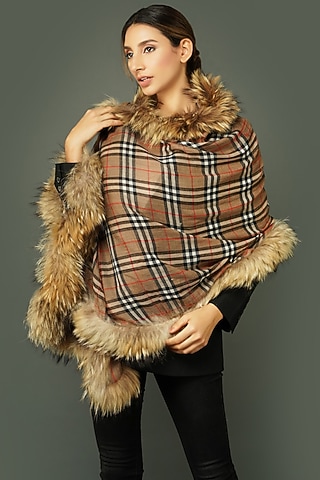 Brown Checkered Stole by DUSALA  ACCESSORIES