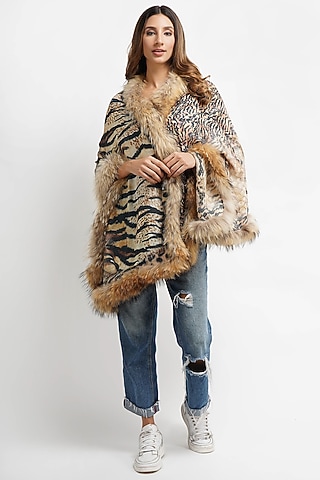 Brown Stole With Animal Print by DUSALA  ACCESSORIES