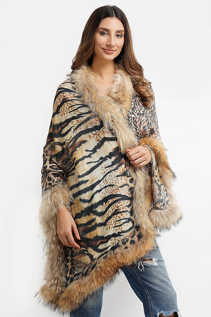 Brown Stole With Animal Print by DUSALA ACCESSORIES at Pernia's Pop Up Shop