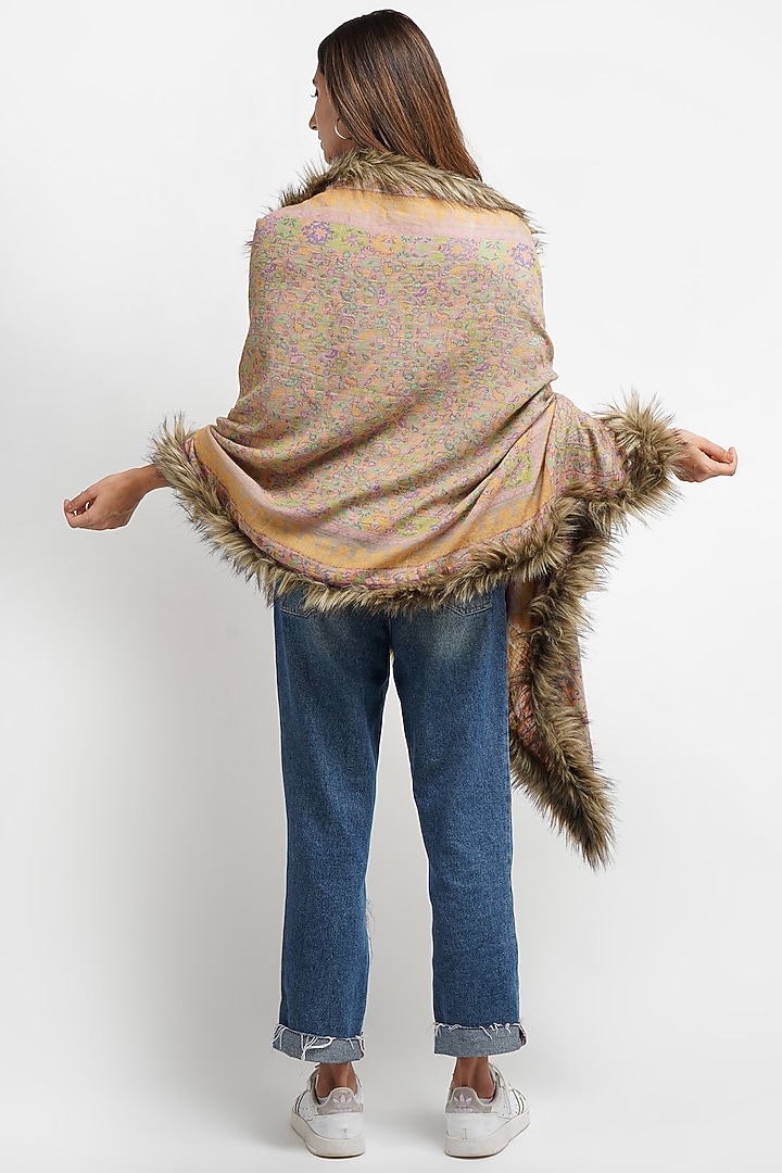 Beige Pashmina & Fur Stole by DUSALA ACCESSORIES at Pernia's Pop Up Shop