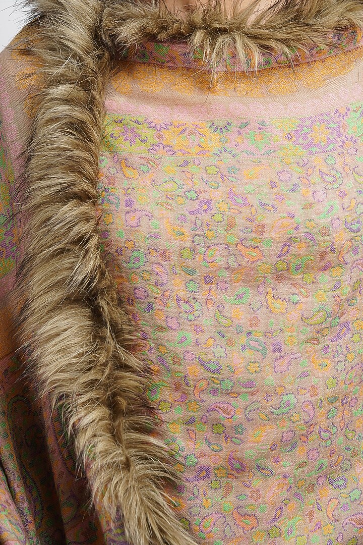 Beige Pashmina & Fur Stole by DUSALA ACCESSORIES at Pernia's Pop Up Shop