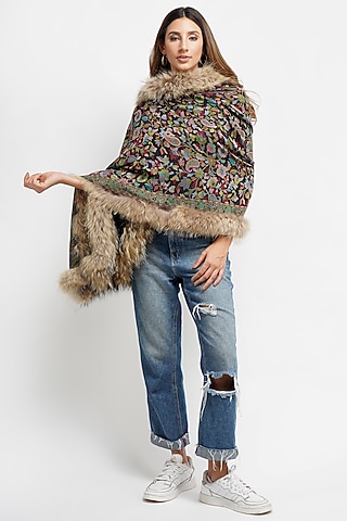 Multi-Colored Fur & Pashmina Stole by DUSALA  ACCESSORIES
