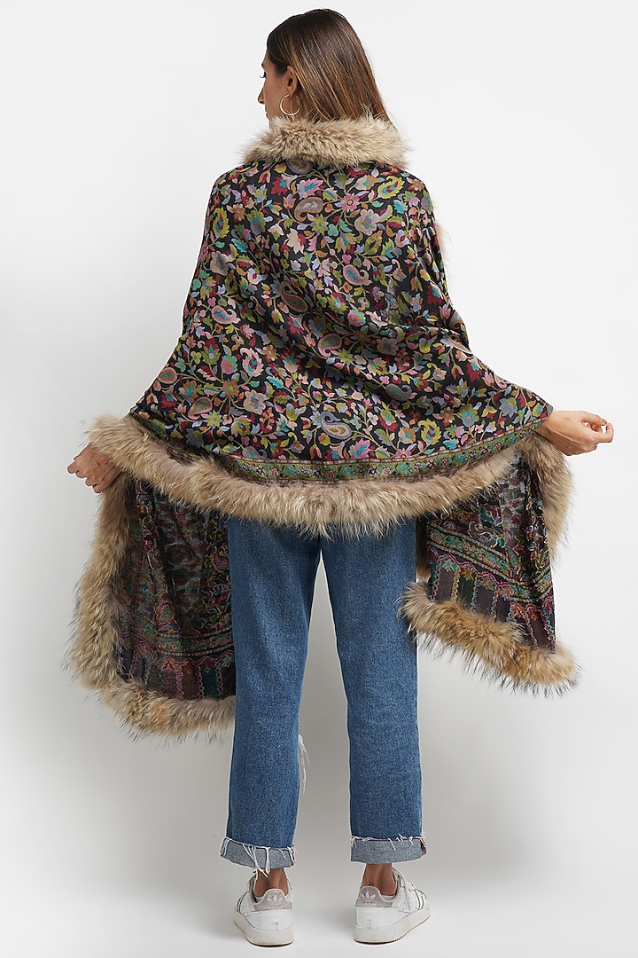 Multi-Colored Fur & Pashmina Stole by DUSALA ACCESSORIES at Pernia's Pop Up Shop