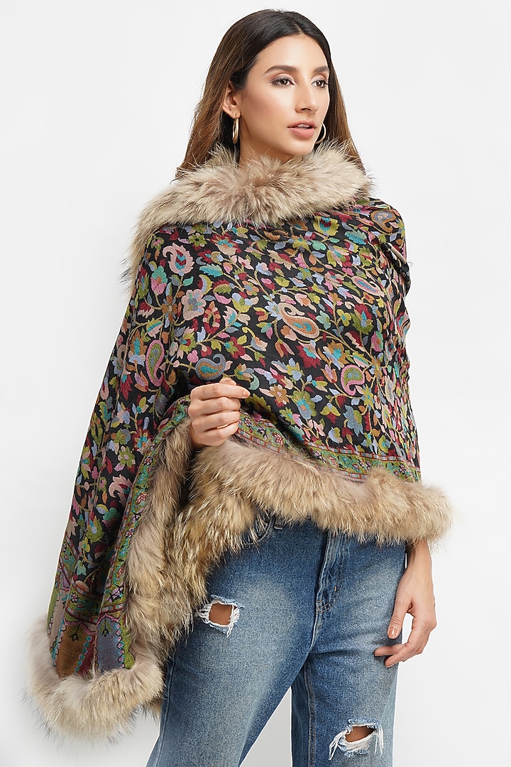 Multi-Colored Fur & Pashmina Stole by DUSALA ACCESSORIES at Pernia's Pop Up Shop