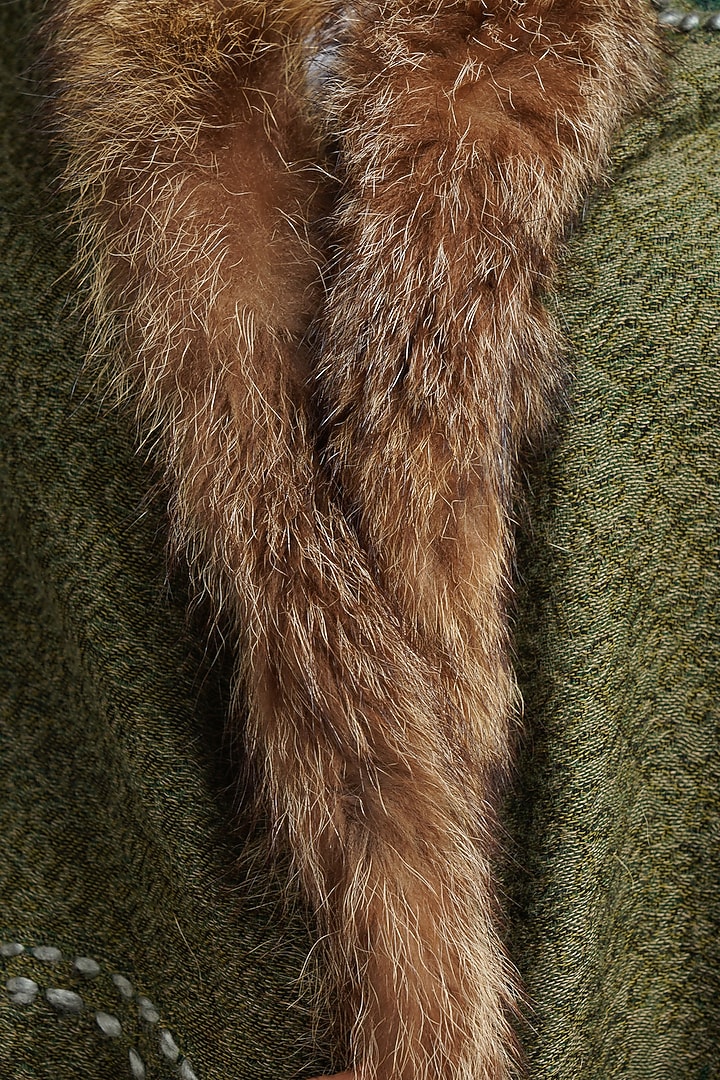 Green Fur & Pashmina Stole by DUSALA ACCESSORIES at Pernia's Pop Up Shop