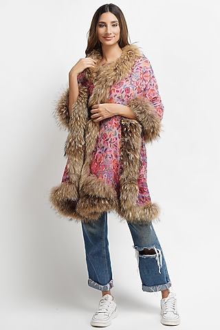 Pink Fur & Pashmina Stole by DUSALA  ACCESSORIES