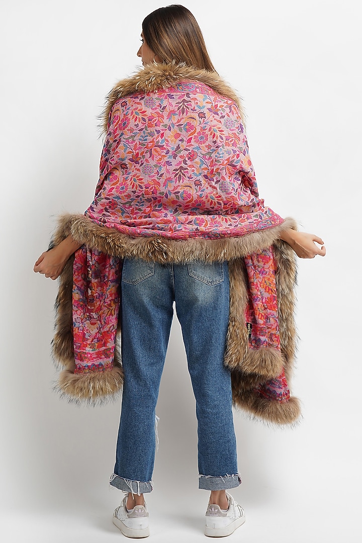 Pink Fur & Pashmina Stole by DUSALA ACCESSORIES at Pernia's Pop Up Shop