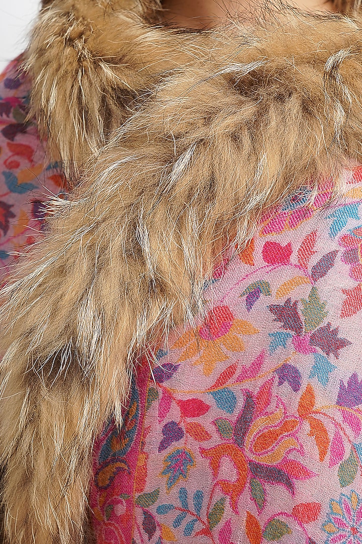 Pink Fur & Pashmina Stole by DUSALA ACCESSORIES at Pernia's Pop Up Shop
