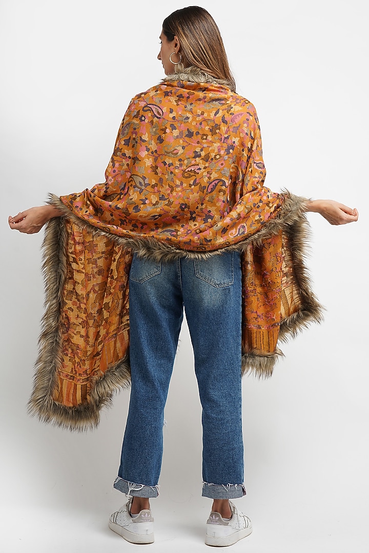 Mustard Fur & Pashmina Stole by DUSALA ACCESSORIES at Pernia's Pop Up Shop