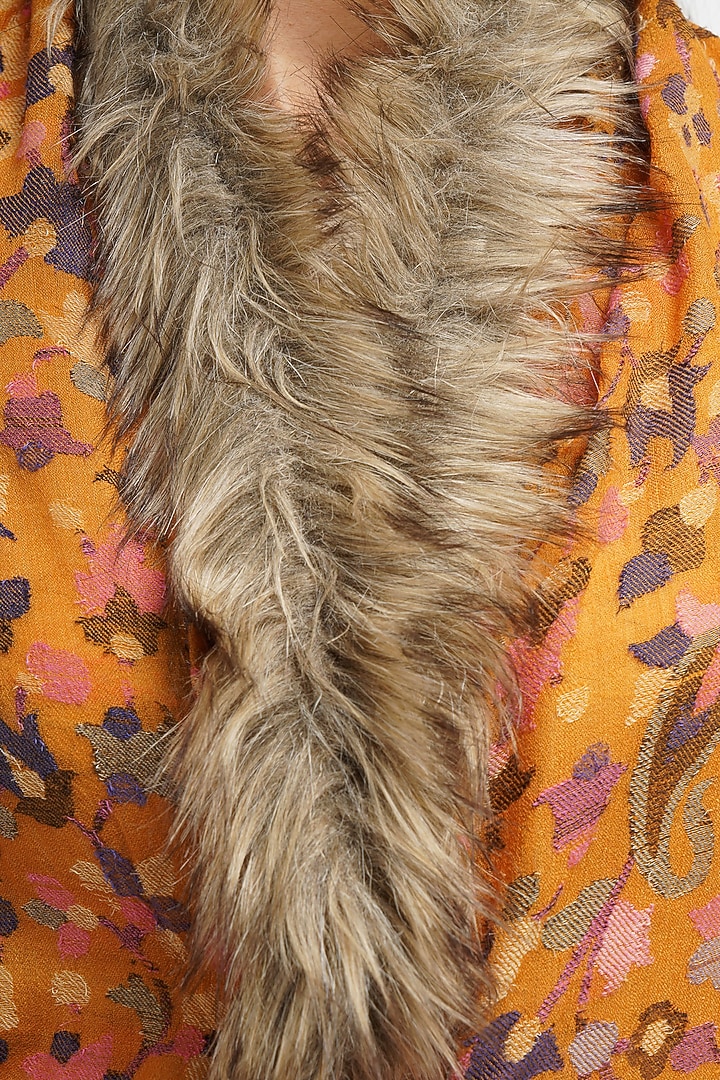 Mustard Fur & Pashmina Stole by DUSALA ACCESSORIES at Pernia's Pop Up Shop