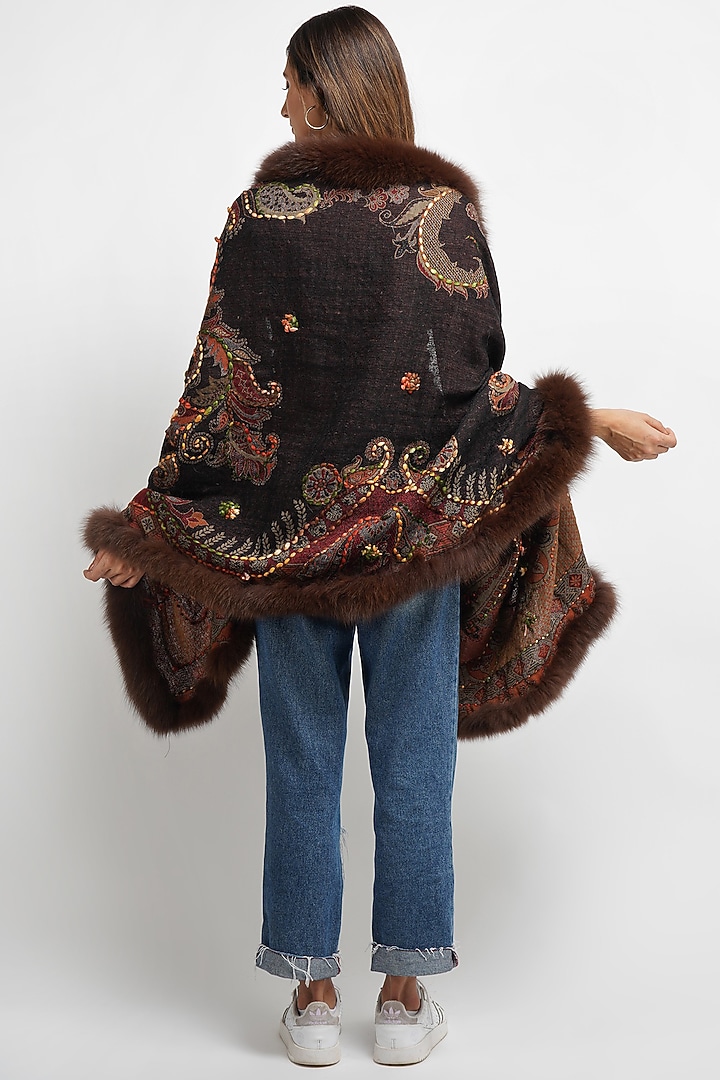 Brown Fur & Pashmina Stole by DUSALA ACCESSORIES at Pernia's Pop Up Shop