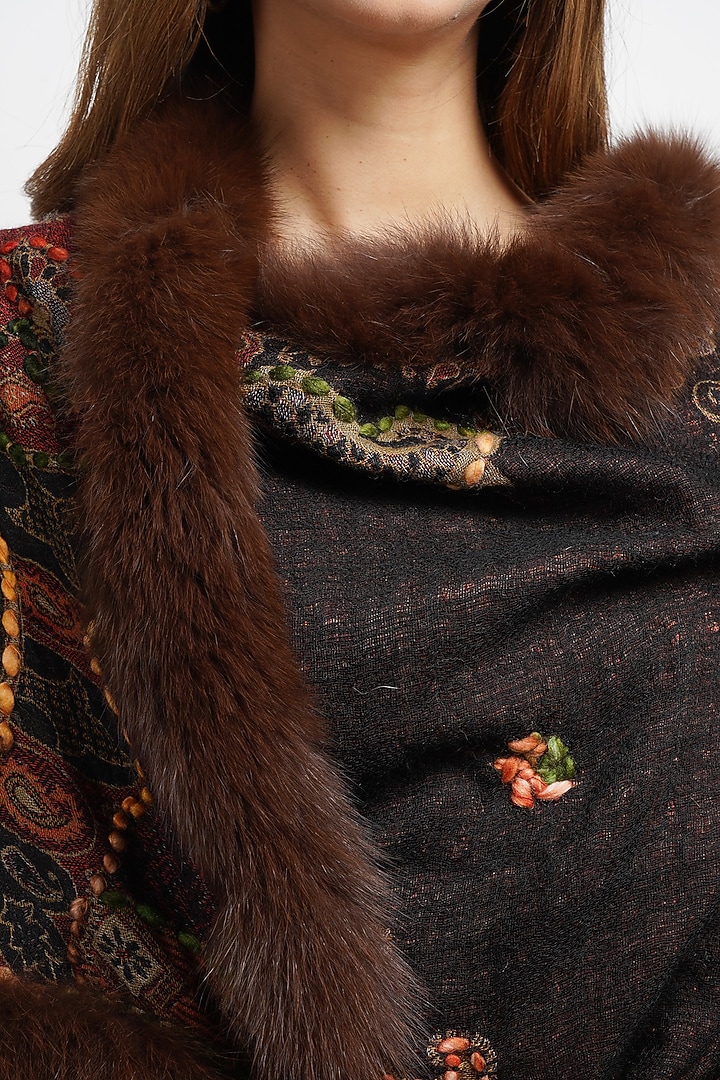Brown Fur & Pashmina Stole by DUSALA ACCESSORIES at Pernia's Pop Up Shop