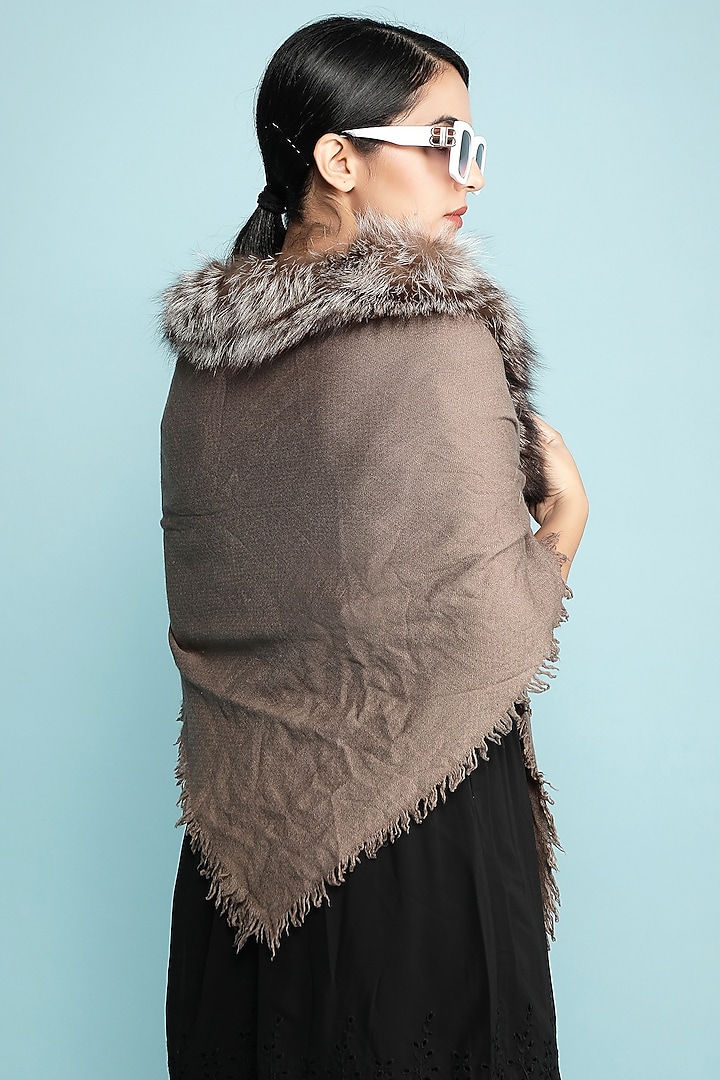 Brown Stole With Fur by DUSALA ACCESSORIES at Pernia's Pop Up Shop