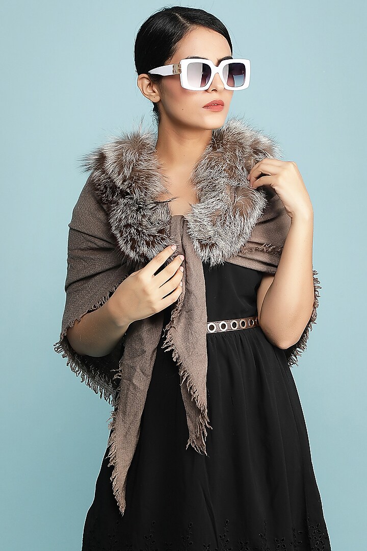 Brown Stole With Fur by DUSALA ACCESSORIES at Pernia's Pop Up Shop