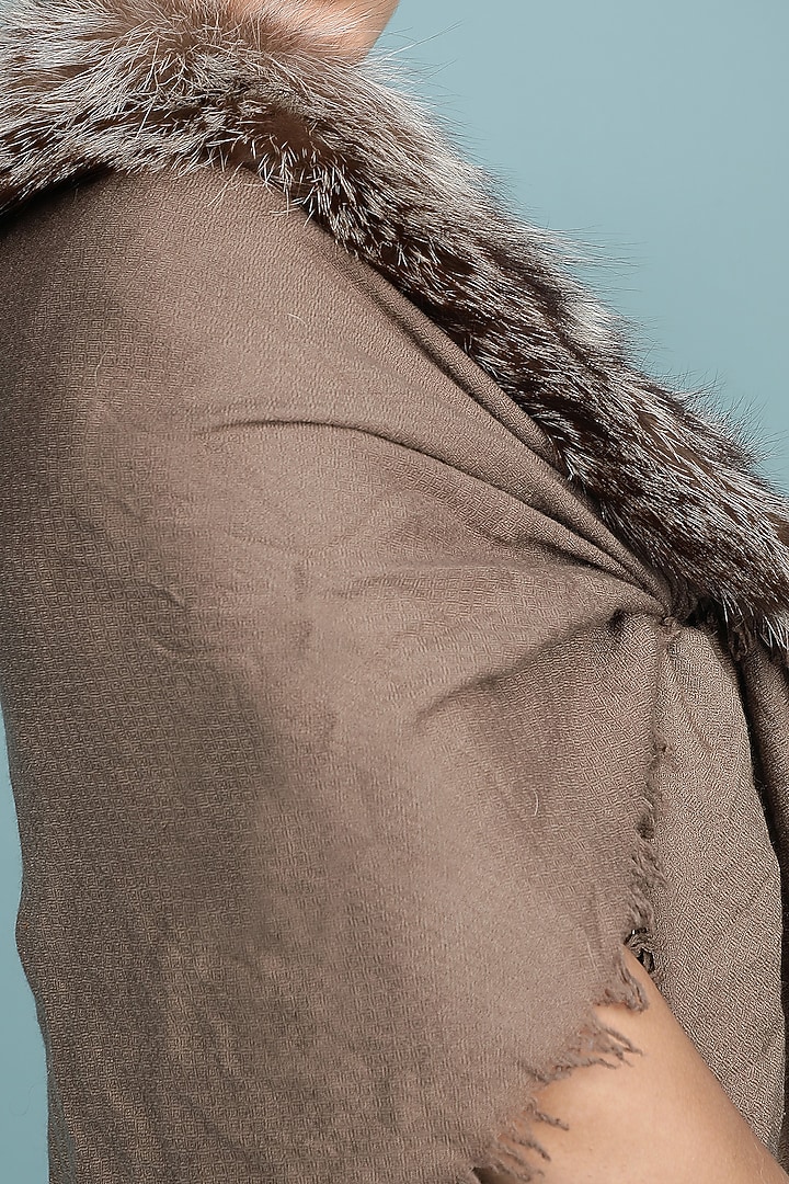 Brown Stole With Fur by DUSALA ACCESSORIES at Pernia's Pop Up Shop