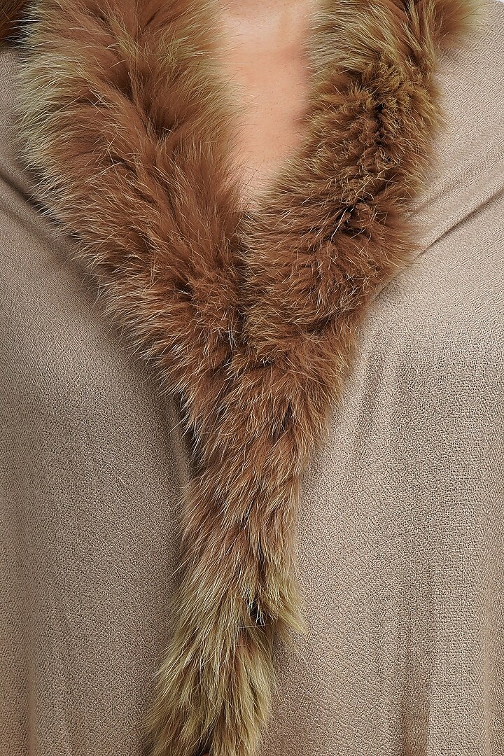 Light Brown Pashmina & Fur Poncho by DUSALA ACCESSORIES at Pernia's Pop Up Shop