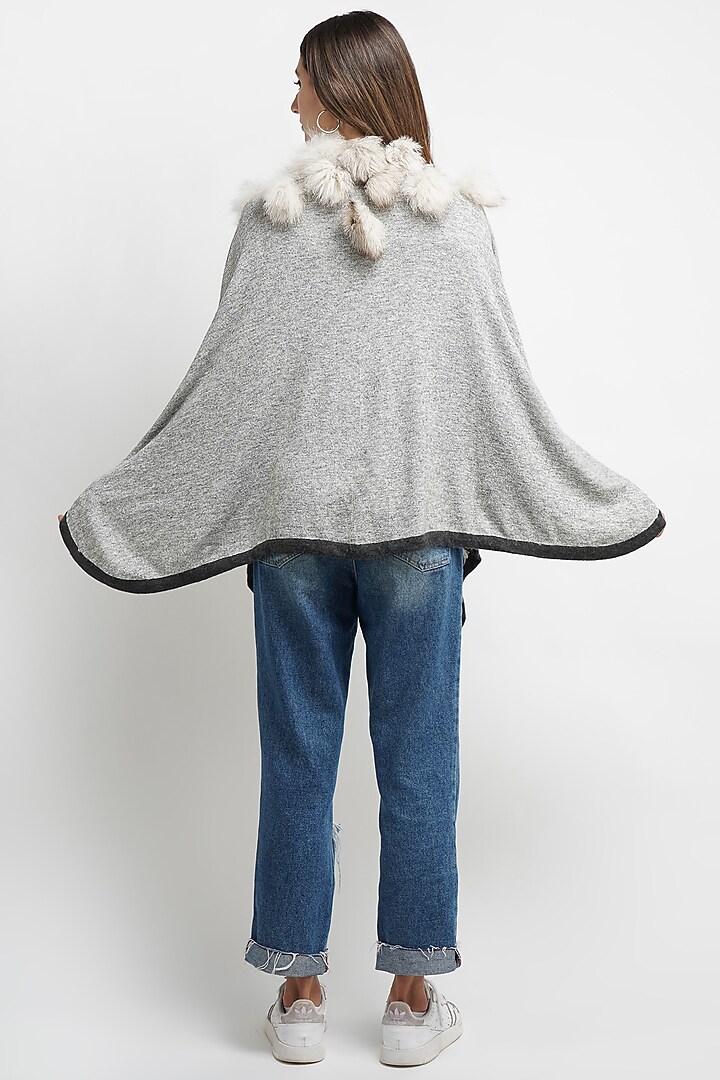 Grey Fur Poncho In Pashmina Blend by DUSALA ACCESSORIES at Pernia's Pop Up Shop