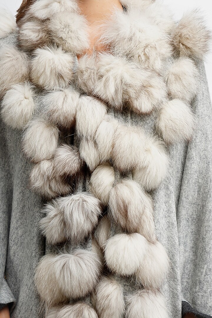 Grey Fur Poncho In Pashmina Blend by DUSALA ACCESSORIES at Pernia's Pop Up Shop