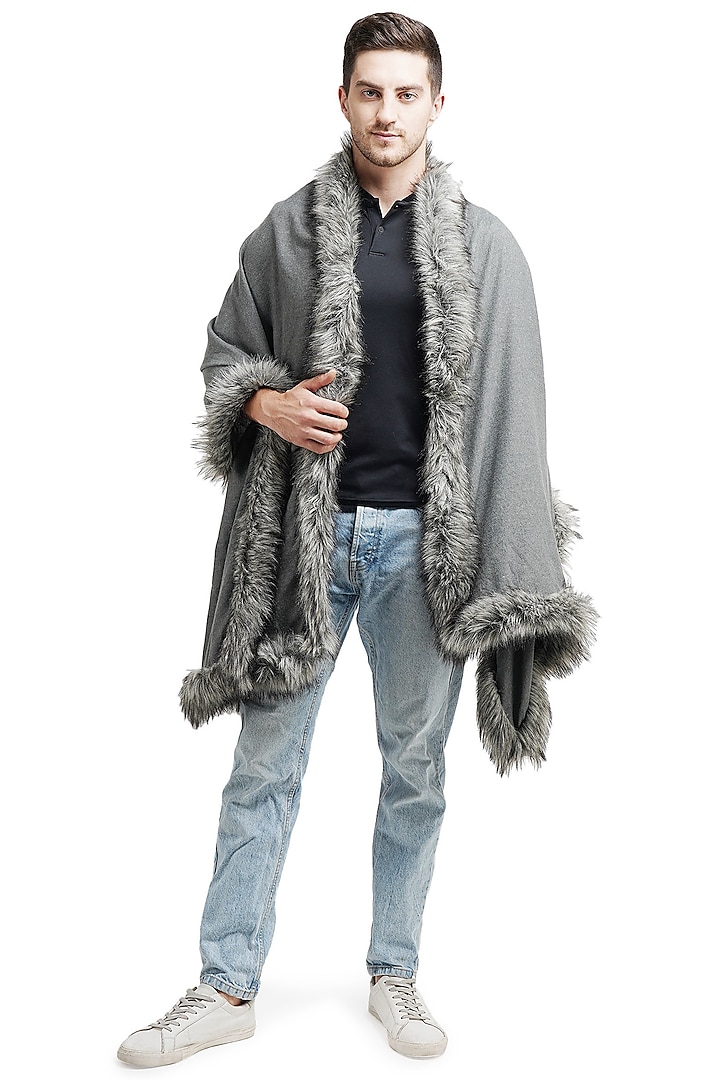 Slate Grey Pashmina Blend Stole by Dusala Men