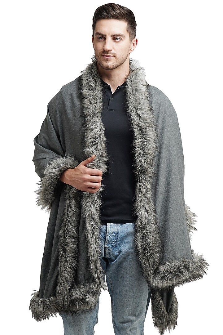Slate Grey Pashmina Blend Stole by Dusala Men at Pernia's Pop Up Shop