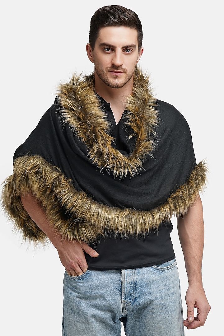 Black Stole With Fur by Dusala Men at Pernia's Pop Up Shop