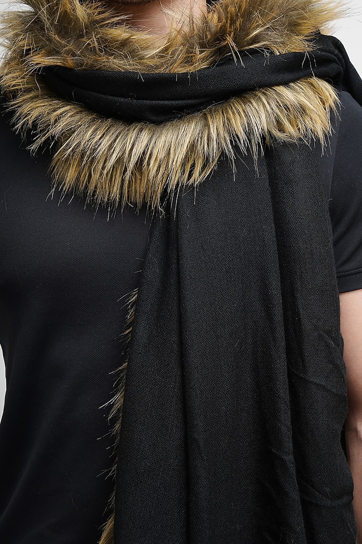 Black Stole With Fur by Dusala Men at Pernia's Pop Up Shop