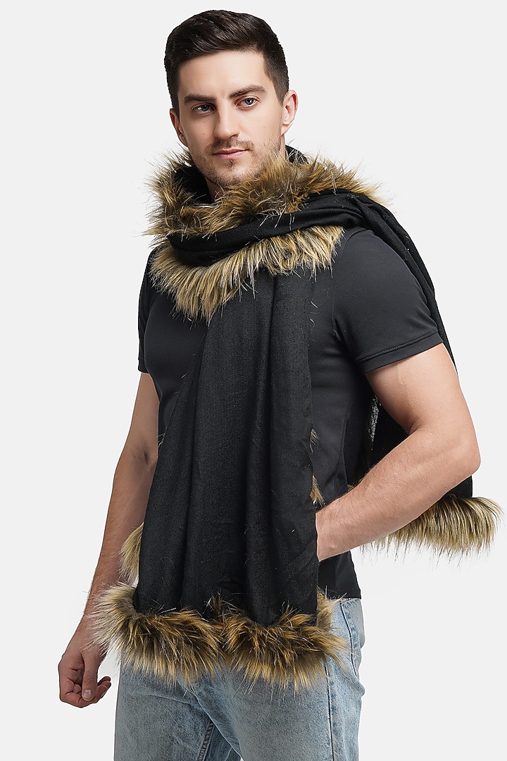 Black Stole With Fur by Dusala Men at Pernia's Pop Up Shop