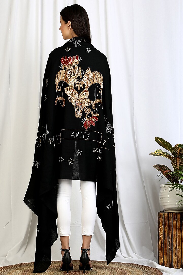 Black Embroidered Shawl by DUSALA ACCESSORIES at Pernia's Pop Up Shop
