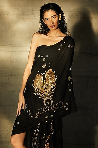 Black Thread Embroidered Shawl by DUSALA  ACCESSORIES