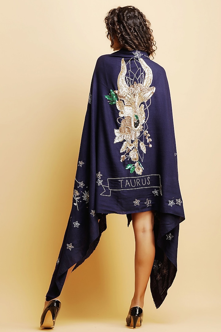 Blue Motif Embroidered Stole by DUSALA ACCESSORIES at Pernia's Pop Up Shop