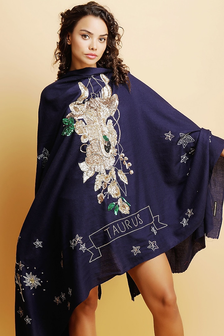 Blue Motif Embroidered Stole by DUSALA ACCESSORIES at Pernia's Pop Up Shop