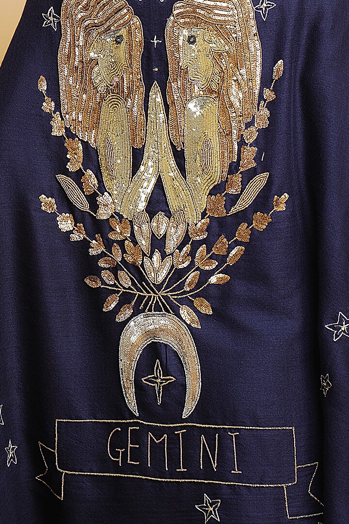 Blue Embroidered Stole by DUSALA ACCESSORIES at Pernia's Pop Up Shop