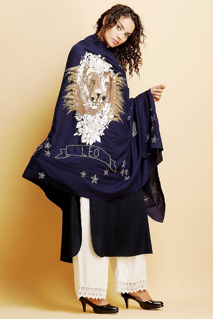 Blue Sequins Embroidered Stole by Dusala